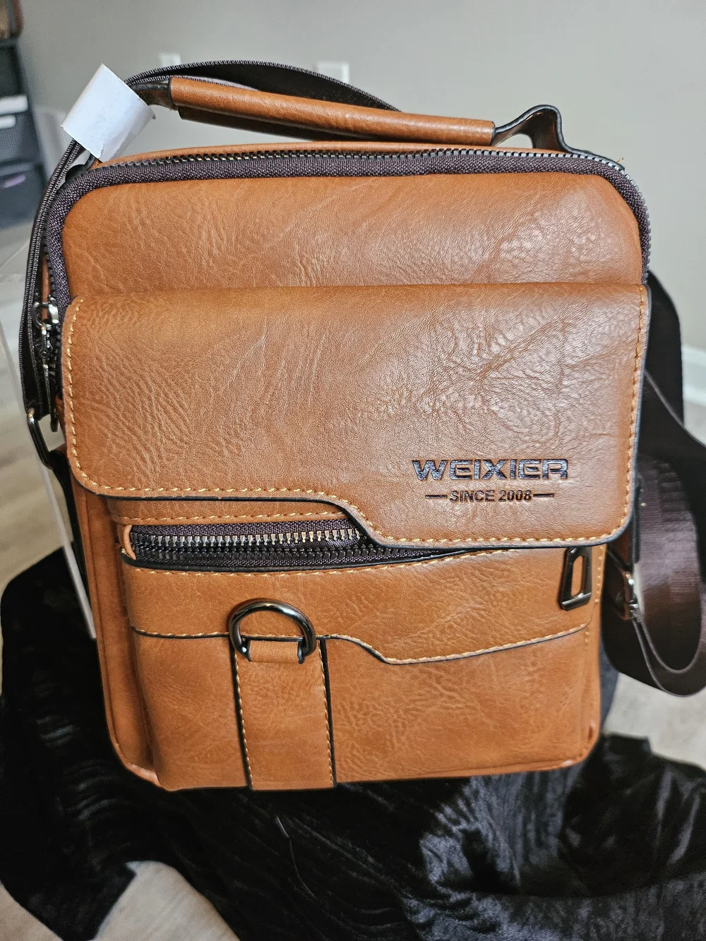 Weixier Men’s Vintage Series Universal Dark Caramel Crossbody Messenger Bag
